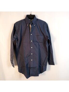 Paul Fredrick Non Iron Cotton Check Dress Shirt Blue Contrast Trim 14.5